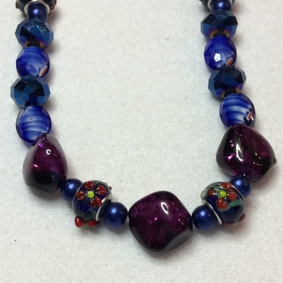 FINAL SALE PRICE Handmade Beaded Necklace & Earring Set in Blues - Picture 2 of 4